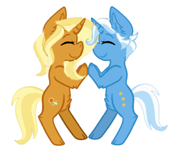 Size: 898x748 | Tagged: safe, artist:decokenite, artist:kittenbases, jack pot, sunflower spectacle, pony, unicorn, g4, base used, chest fluff, ear fluff, eyes closed, female, male, mare, requested art, ship:jacktacle, shipping, simple background, smiling, stallion, straight, touching hooves, white background