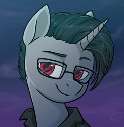 Size: 2496x2546 | Tagged: safe, artist:megabait, oc, oc only, unicorn, bust, glasses, looking at you, night, portrait