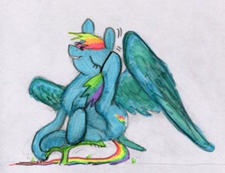 Size: 2035x1561 | Tagged: safe, artist:ja0822ck, rainbow dash, pegasus, pony, butt, female, mare, plot, scratching, solo, traditional art