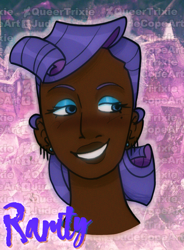 Size: 1400x1900 | Tagged: safe, artist:queertrixie, derpibooru exclusive, rarity, human, bust, dark skin, humanized, outline, portrait, simple background