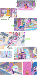 Size: 1080x2220 | Tagged: safe, edit, edited screencap, screencap, hitch trailblazer, izzy moonbow, pipp petals, sunny starscout, zipp storm, earth pony, pegasus, pony, unicorn, a home to share, g5, my little pony: tell your tale, nightmare roommate, spoiler:g5, spoiler:my little pony: tell your tale, spoiler:tyts01e01, spoiler:tyts01e04, crystal brighthouse, diagram, female, indoors, male, mane stripe sunny, mare, stallion