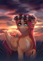 Size: 2480x3507 | Tagged: safe, artist:fenwaru, oc, oc only, pegasus, pony, floral head wreath, flower, high res, solo