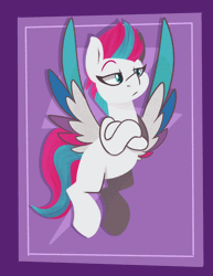 Size: 1416x1835 | Tagged: safe, artist:modularpon, part of a set, zipp storm, pegasus, pony, g5, animated, crossed arms, feathered wings, female, flapping wings, floating, flying, lidded eyes, looking at you, mare, pegasus wings, raised eyebrow, solo, wings