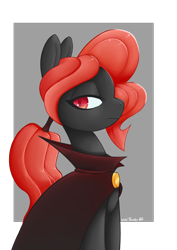 Size: 2480x3508 | Tagged: safe, artist:wild-thunder06, oc, oc only, oc:hocico sangriento, pony, cape, clothes, high res, looking at you, red eyes, red hair, solo