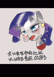 Size: 2508x3541 | Tagged: safe, artist:yajima, rarity, cow, g4, bust, cowified, crying, female, frown, high res, japanese, nose piercing, nose ring, open mouth, piercing, raricow, solo, species swap, teary eyes, translated in the description