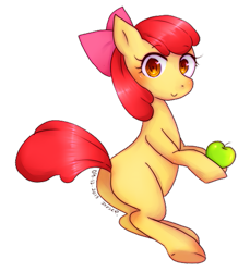 Size: 517x565 | Tagged: safe, artist:divskr, edit, apple bloom, earth pony, pony, g4, apple, bloom butt, butt, female, filly, foal, food, inverted mouth, looking at you, obligatory apple, plot, simple background, smiling, solo, transparent background