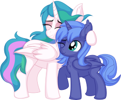 Size: 7937x6571 | Tagged: safe, artist:cyanlightning, princess celestia, princess luna, alicorn, pony, .svg available, absurd resolution, duo, ear fluff, eyes closed, female, filly, foal, hug, mare, missing accessory, sibling love, siblings, simple background, sisterly love, sisters, smiling, standing, transparent background, vector