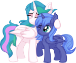 Size: 7937x6571 | Tagged: safe, artist:cyanlightning, princess celestia, princess luna, alicorn, pony, .svg available, absurd resolution, duo, ear fluff, eyes closed, female, filly, foal, hug, mare, missing accessory, sibling love, siblings, simple background, sisterly love, sisters, smiling, standing, transparent background, vector, woona, younger