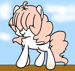 Size: 2056x1940 | Tagged: safe, artist:rainbowwing, oc, oc only, oc:pselbearumea, demon, demon pony, pony, :p, cute, flowing mane, flowing tail, hanging out, hidden eyes, pink hair, pink mane, pink tail, rainbowwing is trying to murder us, simple background, smiling, solo, tail, tongue out, walking
