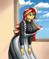 Size: 1400x1700 | Tagged: safe, artist:zachc, sunset shimmer, human, equestria girls, g4, clothes, dress, female, maid, solo