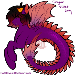 Size: 1280x1280 | Tagged: safe, artist:modharvest, oc, oc only, demon, demon pony, hybrid, merpony, seapony (g4), fin wings, fins, fish tail, seaponified, simple background, smiling, solo, species swap, tail, transparent background, watermark, wings