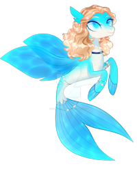 Size: 1920x2396 | Tagged: safe, artist:cupidauctions, oc, oc only, seapony (g4), adoptable, blue eyes, blue wings, brown mane, colored pupils, curly hair, deviantart watermark, female, fin wings, fins, fish tail, flowing tail, mare, mermay, obtrusive watermark, simple background, solo, tail, transparent background, watermark, wings