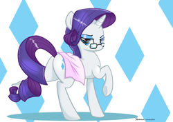 Size: 3508x2480 | Tagged: safe, artist:wonkysole, rarity, pony, unicorn, g4, 2016, butt, female, glasses, high res, looking at you, looking back, mare, old art, plot, rearity, solo, towel