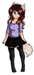 Size: 504x1106 | Tagged: safe, artist:tay-niko-yanuciq, oc, oc only, human, clothes, ear fluff, eared humanization, female, humanized, simple background, skirt, smiling, socks, solo, tail, tailed humanization, transparent background