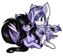 Size: 547x484 | Tagged: safe, artist:tay-niko-yanuciq, oc, oc only, pegasus, pony, chest fluff, duo, ear fluff, female, grin, lying down, male, mare, pegasus oc, prone, simple background, smiling, stallion, transparent background, wings