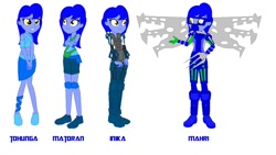 Size: 1200x677 | Tagged: safe, artist:robertsonskywa1, human, equestria girls, g4, alternate clothes, alternate design, alternate hairstyle, armor, bag, belly button, bionicle, claws, clothes, crossover, equestria girls-ified, evolution, hahli, lego, long hair, pads, short hair, shoulder bag, shoulder pads, simple background, skirt, solo, text, white background, wings