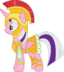 Size: 846x944 | Tagged: safe, artist:foxyfell1337, twilight, twilight sparkle, pony, g1, g4, armor, athena sparkle, costume, g1 to g4, g1 twilicorn, generation leap, simple background, solo, transparent background