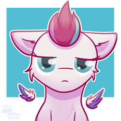 Size: 1000x1000 | Tagged: safe, artist:exobass, zipp storm, pegasus, pony, g5, annoyed, bust, cheek fluff, female, floating wings, floppy ears, solo, wings