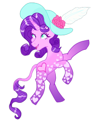 Size: 2892x3745 | Tagged: safe, artist:vernorexia, fancy free, pony, unicorn, g3, g4, curly mane, fancy, feather, flower, g3 to g4, generation leap, gradient legs, green eyes, hat, heart, heart eyes, high res, leonine tail, markings, pretty pattern pony, purple mane, redesign, rose, simple background, species swap, tail, transparent background, unicornified, wingding eyes