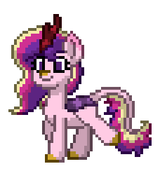 Size: 228x244 | Tagged: safe, artist:twilyisbestpone, derpibooru exclusive, princess cadance, kirin, pony, pony town, g4, animated, cloven hooves, cute, cutedance, female, gif, kirin cadance, kirin-ified, leonine tail, pixel art, simple background, smiling, solo, species swap, tail, transparent background, trotting, trotting in place, walking