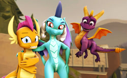 Size: 1280x795 | Tagged: safe, artist:neondragon, princess ember, smolder, dragon, g4, 3d, arm behind back, cute, dragoness, emberbetes, female, grin, looking at you, nervous, nervous smile, posing for photo, shy, smiling, smiling at you, smolderbetes, source filmmaker, spread wings, spyro the dragon, spyro the dragon (series), wings