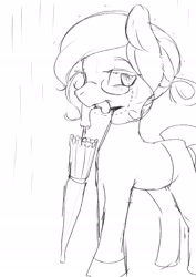 Size: 2508x3541 | Tagged: safe, artist:yajima, oc, oc only, oc:sight jug, earth pony, pony, female, glasses, high res, looking at you, mare, mouth hold, rain, simple background, solo, umbrella, white background