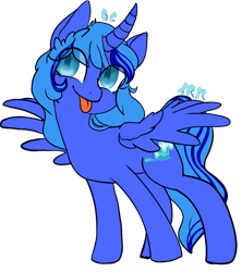 Size: 921x1037 | Tagged: safe, artist:trr_bc, oc, oc only, oc:wave oceana, alicorn, pony, curved horn, happy, horn, simple background, smiling, solo, spread wings, tongue out, transparent background, wings