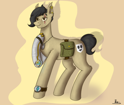 Size: 2000x1700 | Tagged: safe, artist:shypuppy, oc, earth pony, pony, amputee, backpack, ear piercing, piercing, prosthetic limb, prosthetics, scar, solo