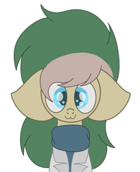 Size: 1089x1337 | Tagged: safe, artist:derpy_the_duck, oc, oc only, oc:red feather, earth pony, pony, :3, big ears, clothes, lab coat, looking at you, simple background, solo, sweater, transparent background