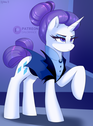 Size: 2208x2992 | Tagged: safe, artist:xjenn9, rarity, pony, unicorn, g4, alternate hairstyle, alternate timeline, bottomless, clothes, female, high res, mare, night maid rarity, nightmare takeover timeline, partial nudity, raised hoof, signature, solo