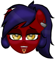 Size: 2600x2800 | Tagged: safe, artist:horsesrnaked, oc, oc only, oc:fluffycuffs, earth pony, pony, bedroom eyes, blushing, ear blush, eyebrows, face, high res, piercing, png, ponytail, promo, simple background, solo, tongue out, tongue piercing, transparent background
