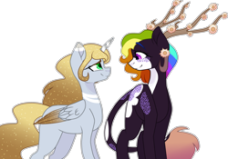 Size: 3612x2531 | Tagged: safe, artist:rickysocks, oc, oc only, alicorn, pony, antlers, base used, duo, female, high res, mare, simple background, transparent background