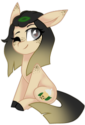 Size: 984x1440 | Tagged: safe, artist:moonert, oc, oc only, earth pony, pony, colored hooves, earth pony oc, freckles, one eye closed, simple background, sitting, smiling, solo, transparent background, wink