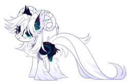 Size: 2674x1709 | Tagged: safe, artist:strangle12, oc, oc only, pony, chest fluff, female, freckles, hoof fluff, horns, mare, simple background, smiling, solo, white background, wings