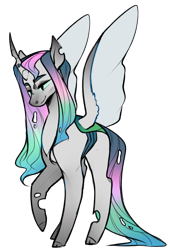 Size: 1361x2000 | Tagged: safe, artist:ryrxian, oc, oc only, changeling queen, changepony, changeling queen oc, magical lesbian spawn, offspring, parent:princess celestia, parent:queen chrysalis, parents:chryslestia, raised hoof, simple background, solo, transparent background