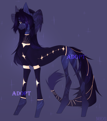 Size: 1719x1935 | Tagged: safe, artist:meggychocolatka, oc, oc only, earth pony, pony, clothes, concave belly, earth pony oc, eye clipping through hair, purple background, simple background, solo, thin