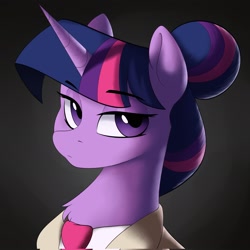 Size: 2048x2048 | Tagged: safe, artist:crimmharmony, twilight sparkle, pony, g4, alternate hairstyle, bust, chest fluff, clothes, female, hair bun, high res, mare, medic, medic (tf2), necktie, portrait, solo, team fortress 2