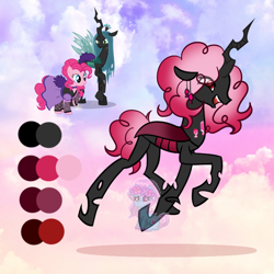 Size: 700x700 | Tagged: safe, artist:shiee-artopia223, pinkie pie, queen chrysalis, changeling, changeling queen, pony, g4, base used, clothes, dress, female, fusion, mare, pink changeling, saloon dress, saloon pinkie