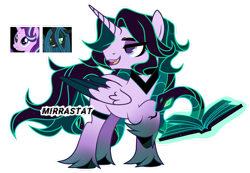 Size: 1280x885 | Tagged: safe, artist:mirrastat, queen chrysalis, starlight glimmer, oc, alicorn, pony, unicorn, g4, alicorn oc, base used, book, colored wings, female, horn, looking back, magical lesbian spawn, male, mare, offspring, parent:queen chrysalis, parent:starlight glimmer, simple background, stallion, transparent background, two toned wings, unshorn fetlocks, wings