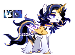 Size: 1280x949 | Tagged: safe, artist:mirrastat, princess luna, shining armor, oc, alicorn, pony, unicorn, g4, base used, choker, colored wings, female, grin, hoof fluff, male, mare, offspring, parent:princess luna, parent:shining armor, parents:shiningluna, simple background, smiling, stallion, transparent background, two toned wings, wings