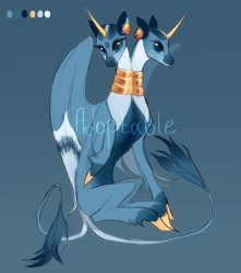 Size: 953x1080 | Tagged: safe, artist:pessadie, oc, oc only, alicorn, pony, alicorn oc, blue background, conjoined, horn, neck rings, simple background, solo, wings