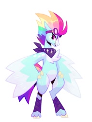 Size: 1209x1591 | Tagged: safe, artist:adreamera, rainbow dash, semi-anthro, g4, bandana, furrified, goggles, simple background, solo, species swap, white background, wing arms, wings