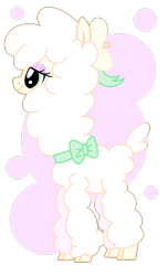 Size: 949x1569 | Tagged: safe, artist:shokka-chan, oc, oc only, oc:daisy maisy, alpaca, g4, bow, bowtie, cloven hooves, flower, flower in hair, fluffy, long neck, show accurate, simple background, solo, tall, transparent background