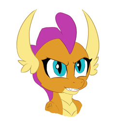 Size: 2000x2000 | Tagged: safe, artist:sorajona, smolder, dragon, anthro, g4, bust, cute, dragoness, female, grin, high res, horns, looking up, portrait, simple, simple background, smiling, solo, transparent background