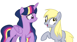 Size: 1300x720 | Tagged: safe, artist:littlejurnalina, derpy hooves, twilight sparkle, alicorn, pony, g4, alternate hairstyle, female, lesbian, ship:twerpy, shipping, simple background, transparent background, twilight sparkle (alicorn)