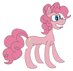 Size: 872x856 | Tagged: safe, artist:jbond, pinkie pie, earth pony, pony, g4, 30s, anatomically incorrect, cuphead, female, mare, parody, rubber hose animation, simple background, smiling, solo, style emulation, transparent background, wtf