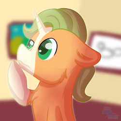 Size: 1000x1000 | Tagged: safe, artist:exobass, gaffer, pony, unicorn, g4, bust, floppy ears, male, pensive, solo, stallion, thinking