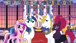 Size: 2064x1161 | Tagged: safe, artist:90sigma, artist:andoanimalia, artist:not-yet-a-brony, artist:sketchmcreations, prince blueblood, princess cadance, shining armor, tempest shadow, alicorn, pony, unicorn, g4, 2022, birthday, birthday party, female, friends, friendship, male, mare, may, party, stallion, vincent tong, voice actor reference