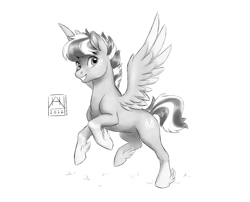 Size: 2674x2160 | Tagged: safe, artist:bluefeathercat, oc, oc only, pegasus, pony, feathered fetlocks, freckles, grayscale, high res, looking at you, monochrome, simple background, solo, white background