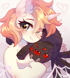 Size: 2620x2900 | Tagged: safe, artist:dedfriend, oc, oc only, pony, spider, unicorn, cute, heart, high res, minecraft, solo